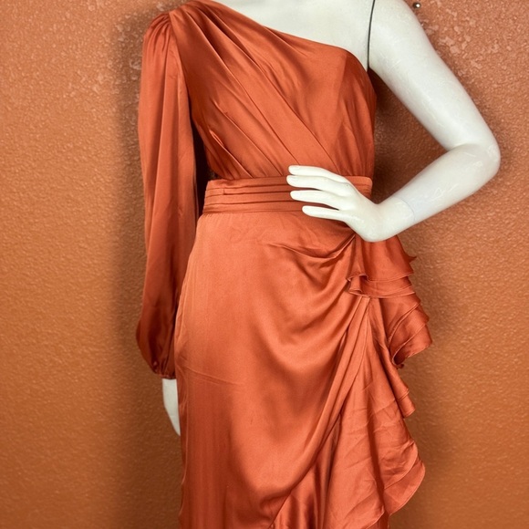 Mac Duggal One-Shoulder Ruffled Orange Dress - Picture 3 of 16
